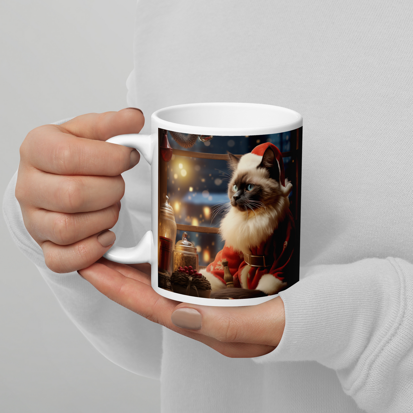 Siamese Christmas White glossy mug