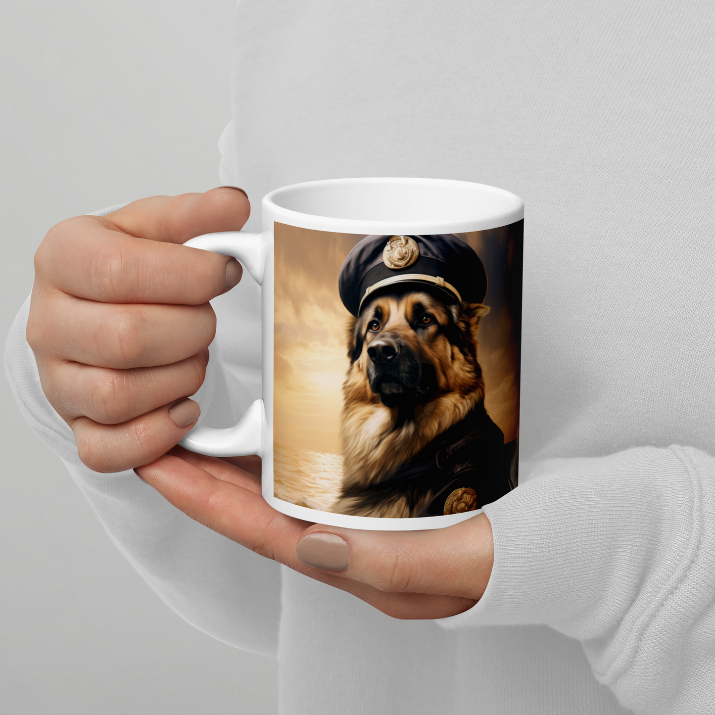 German Shepherd NavyOfficer White glossy mug