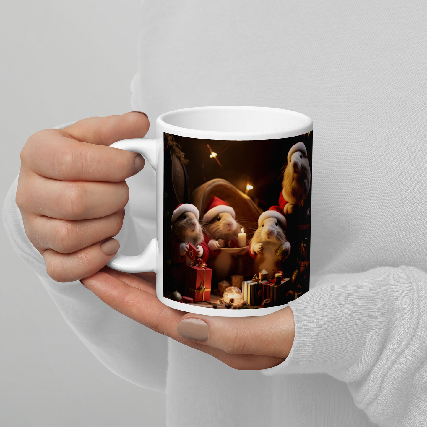 Guinea Pigs Christmas White glossy mug