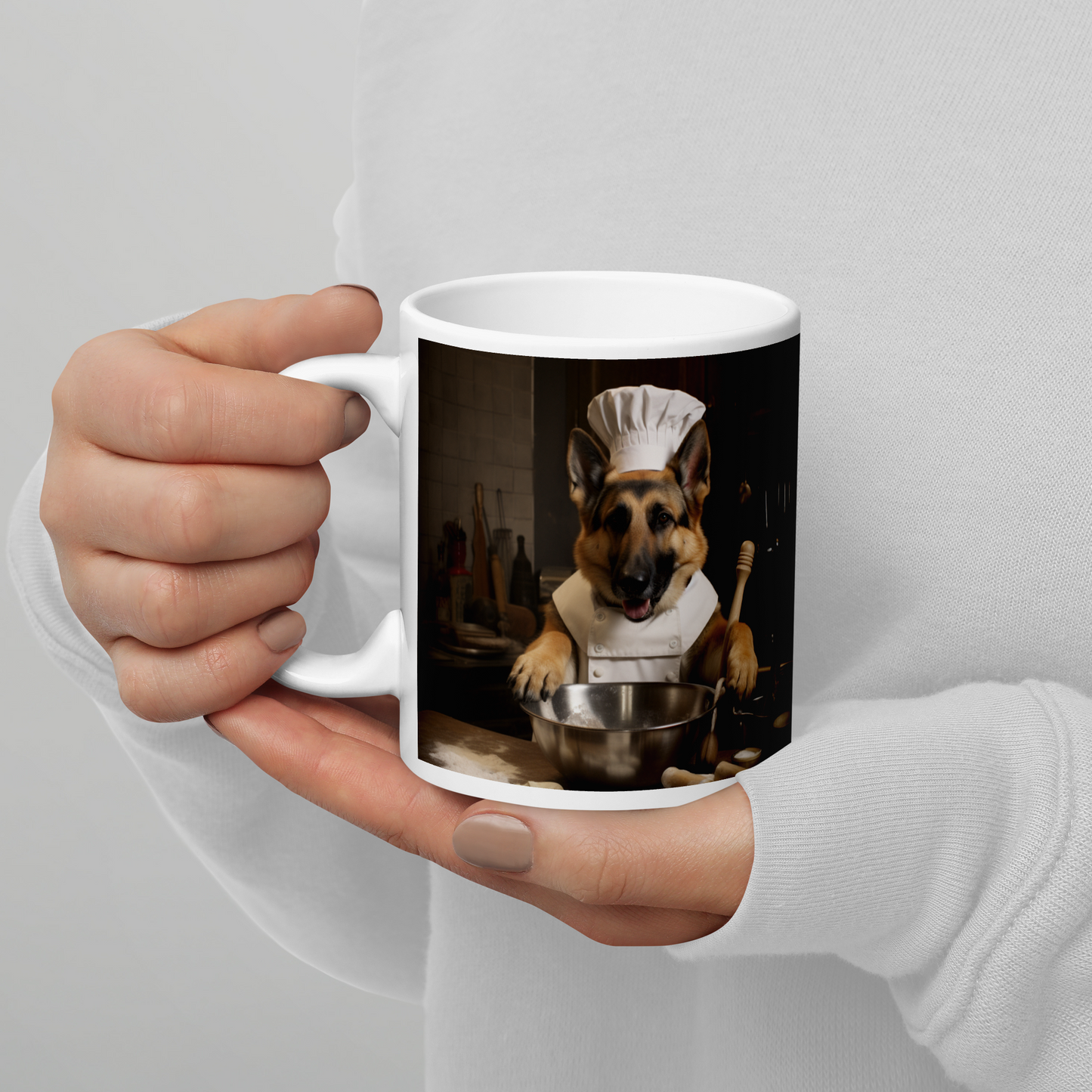 German Shepherd Chef White glossy mug