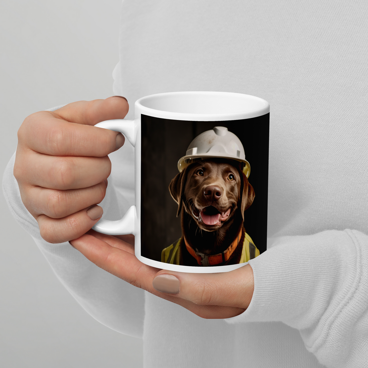 Labrador Retriever ConstructionWorker White glossy mug