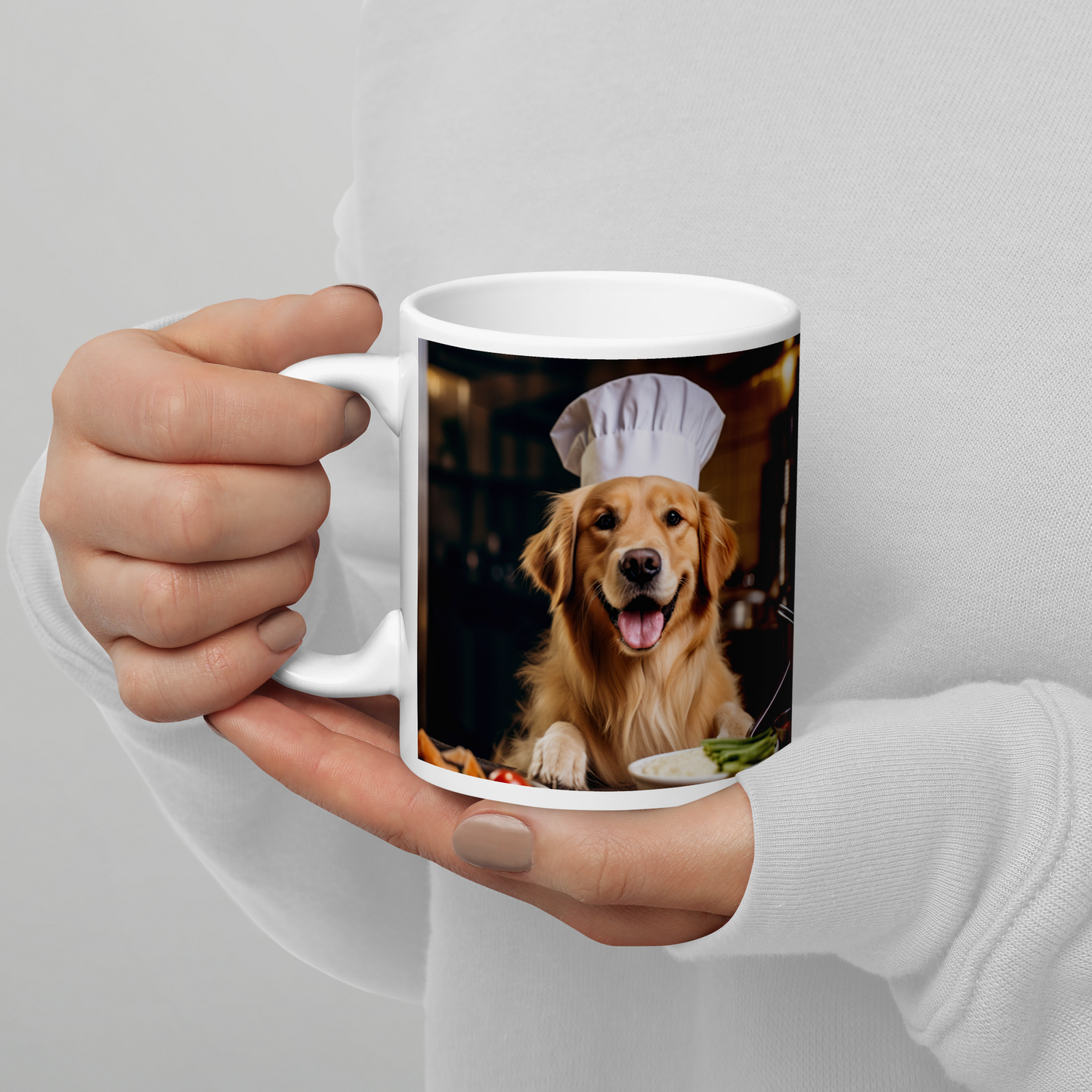 Golden Retriever Chef White glossy mug