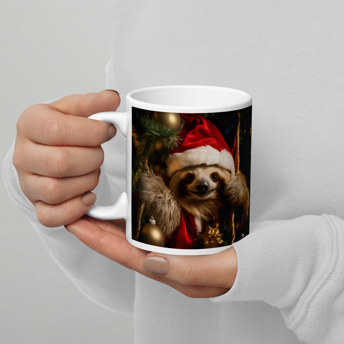 Sloth Christmas White glossy mug