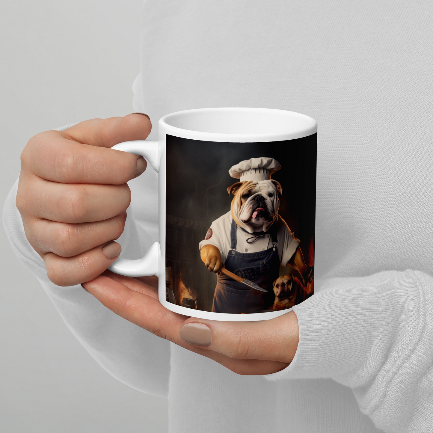 Bulldog Chef White glossy mug