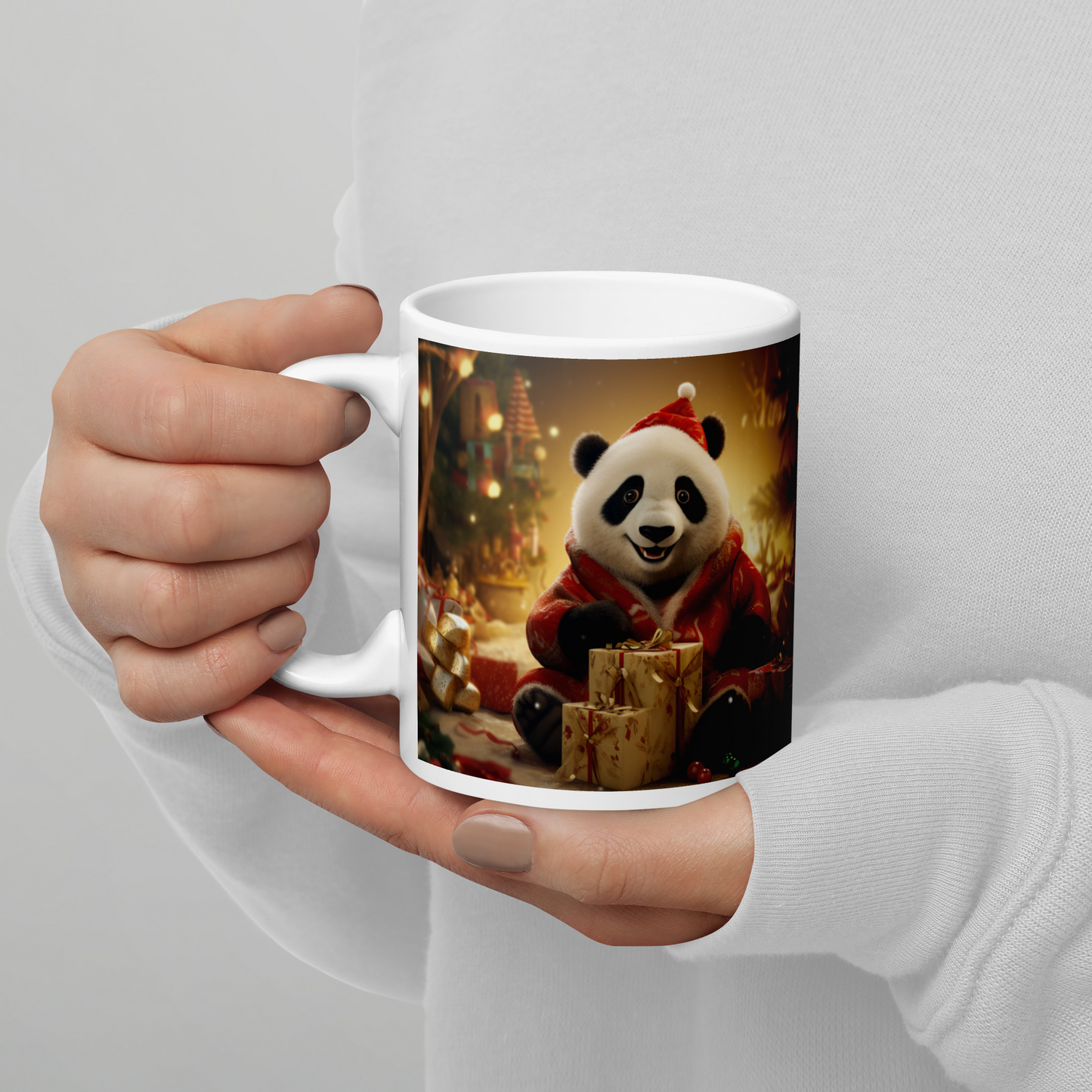 Panda Christmas White glossy mug