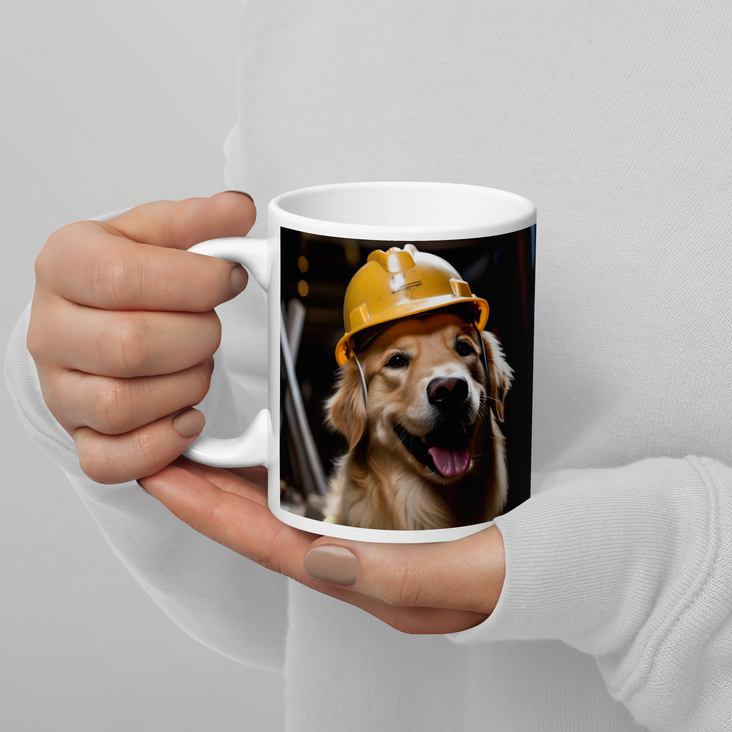 Golden Retriever ConstructionWorker White glossy mug