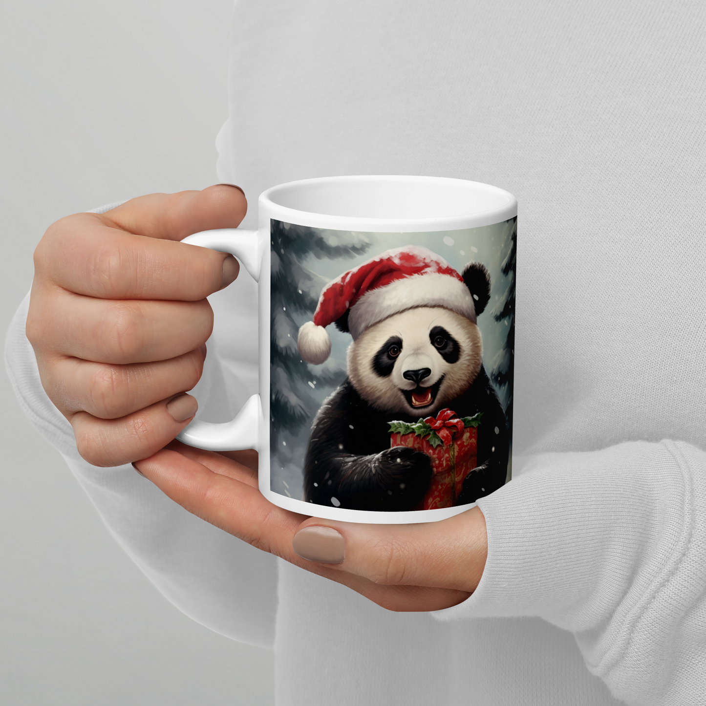 Panda Christmas White glossy mug