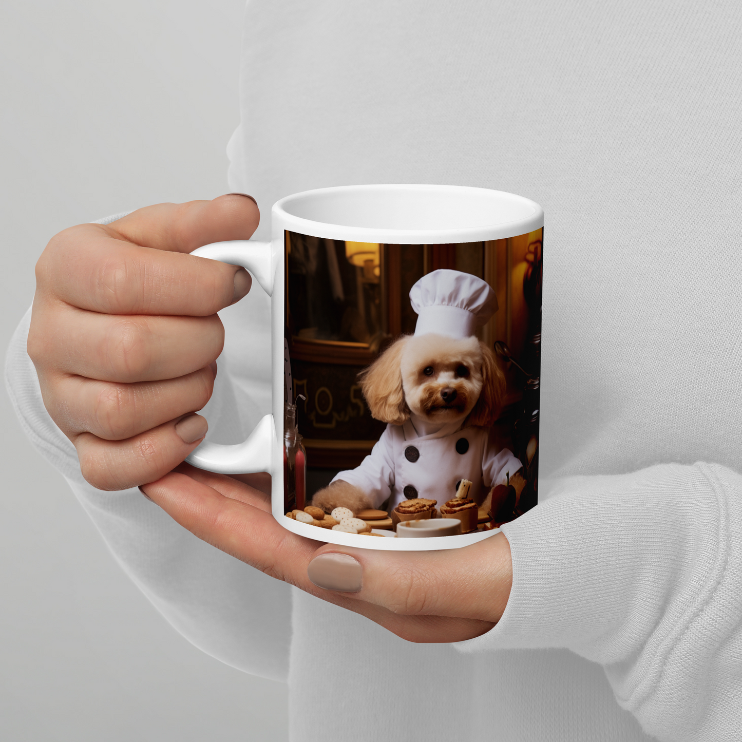 Poodle Chef White glossy mug