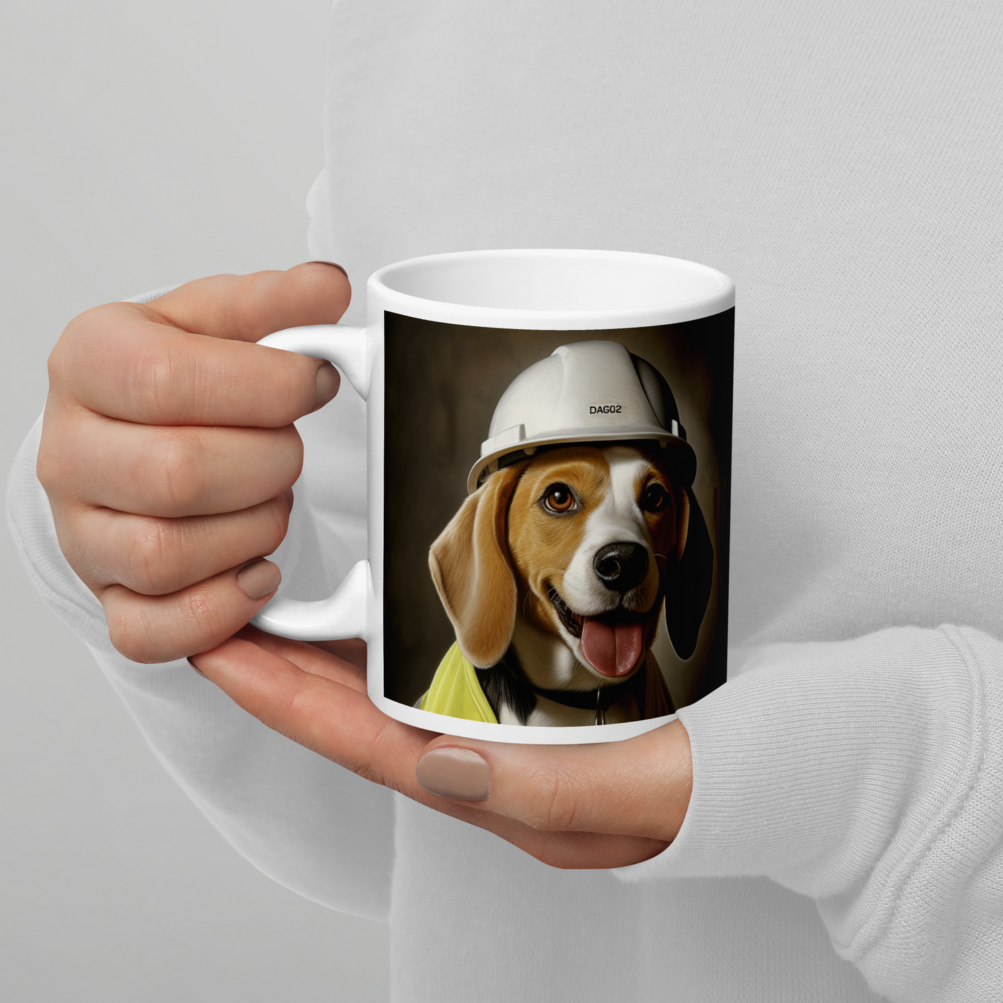 Beagle ConstructionWorker White glossy mug