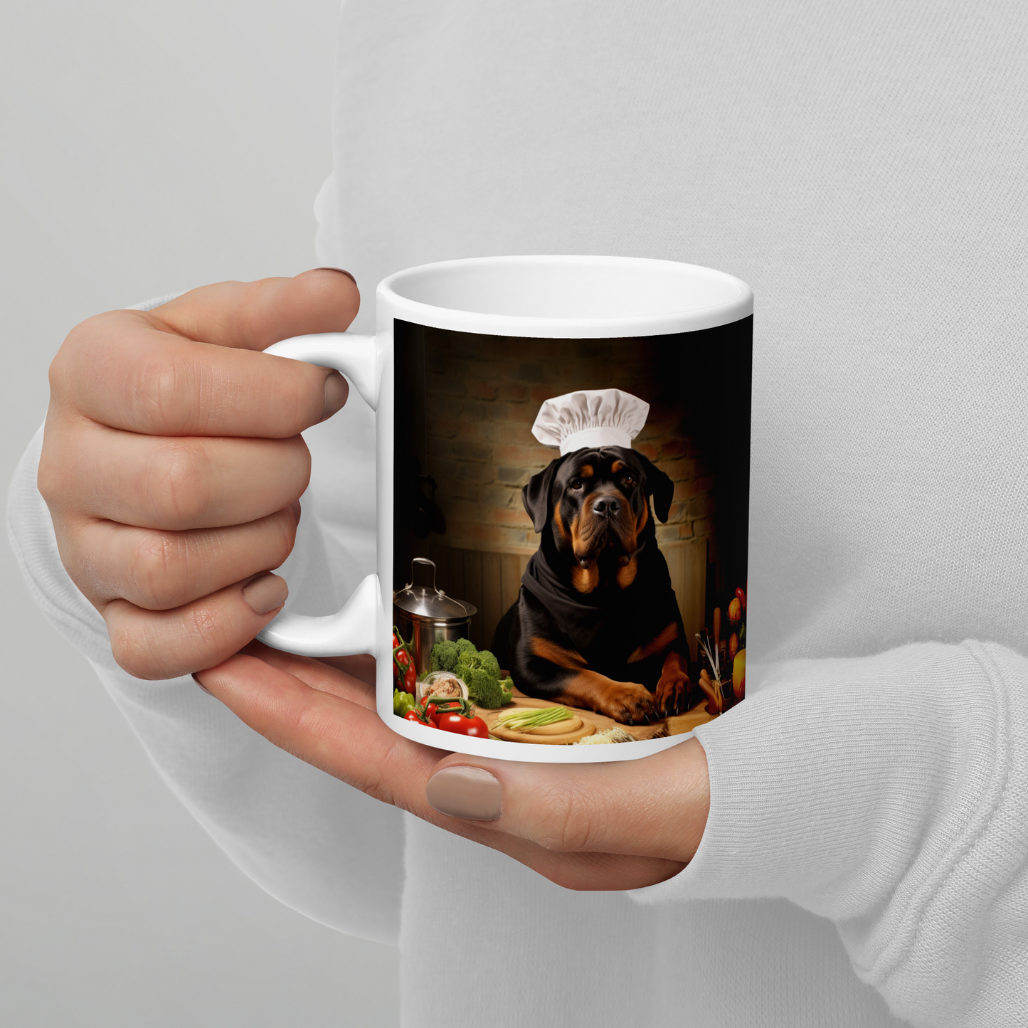 Rottweiler Chef White glossy mug