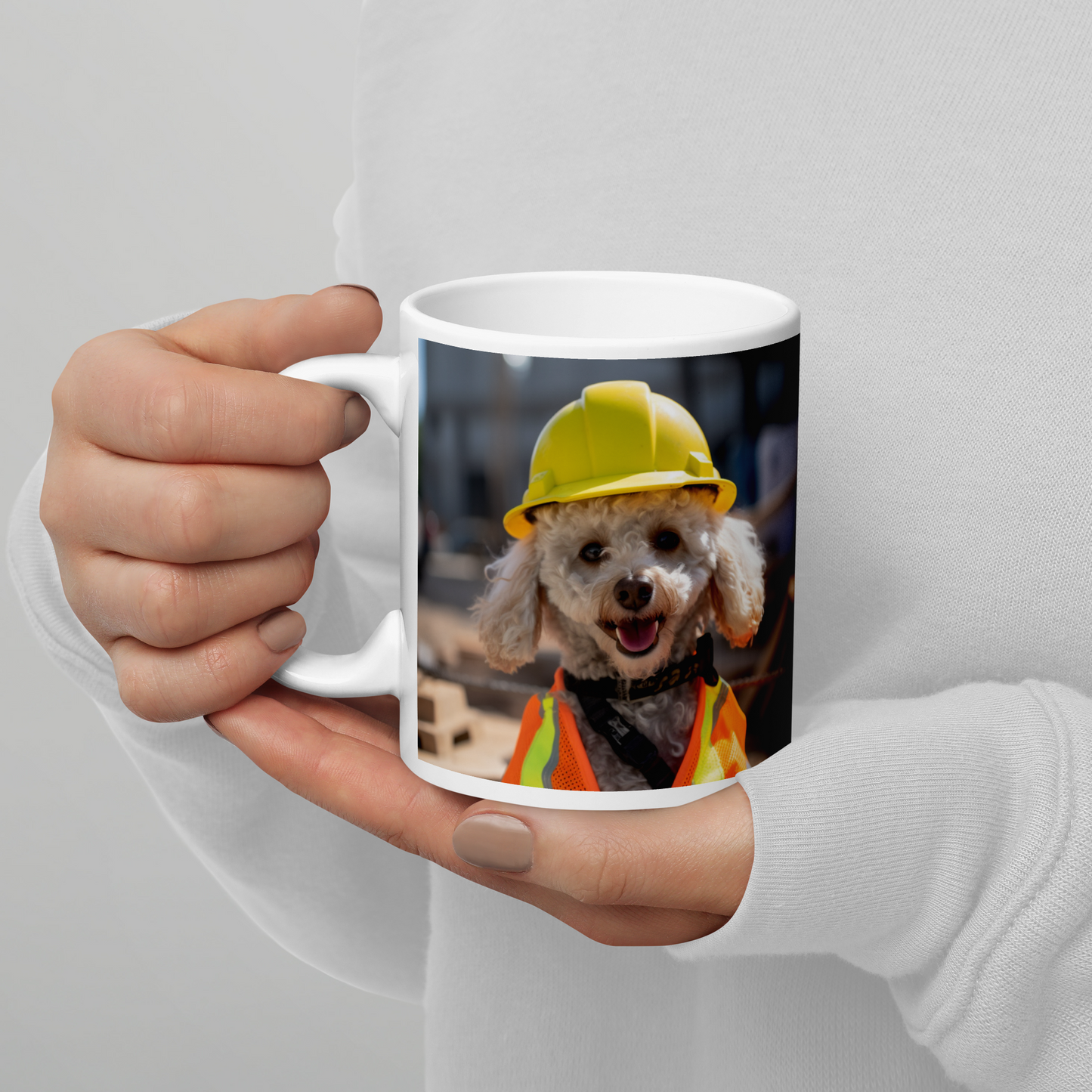 Poodle ConstructionWorker White glossy mug