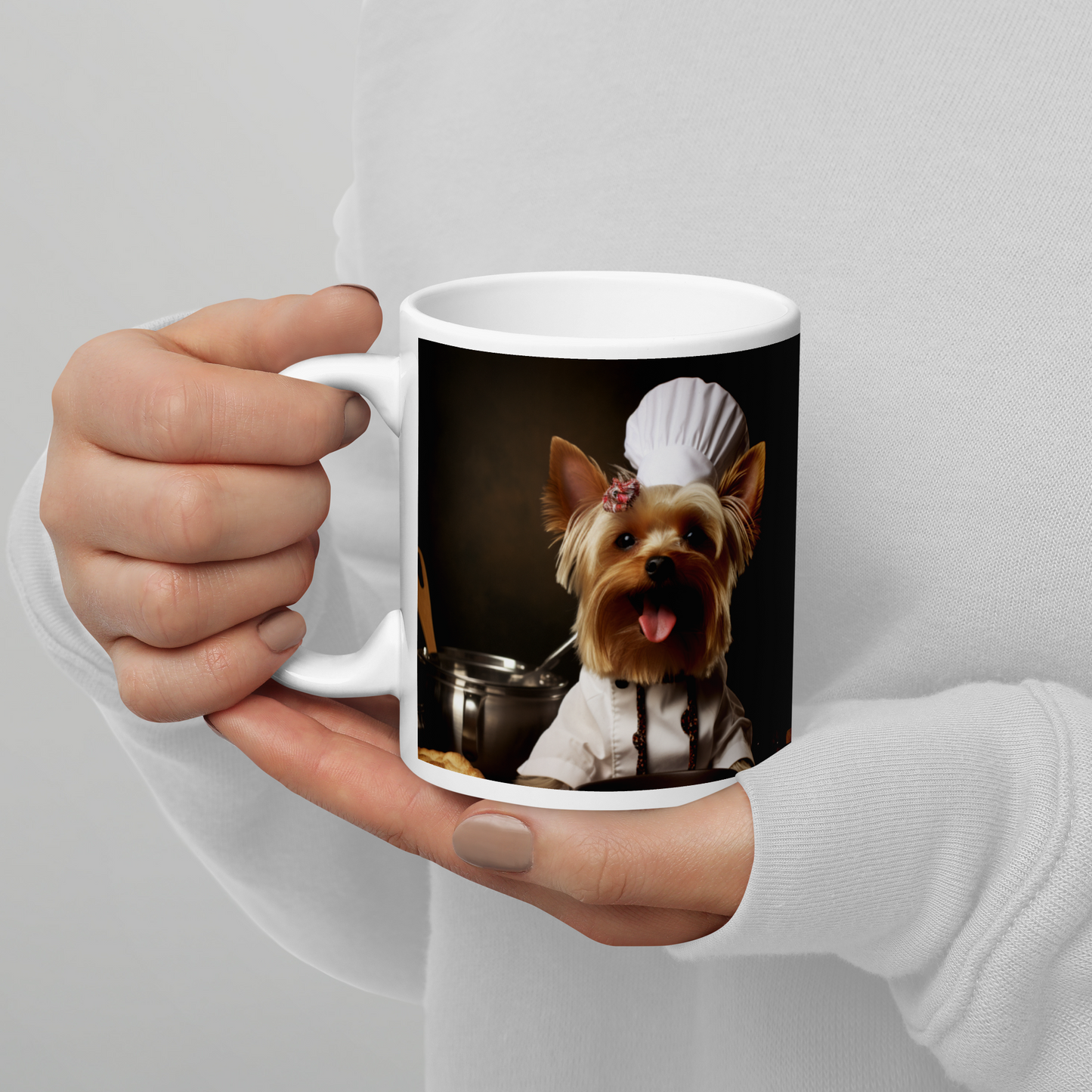 Yorkshire Terrier Chef White glossy mug