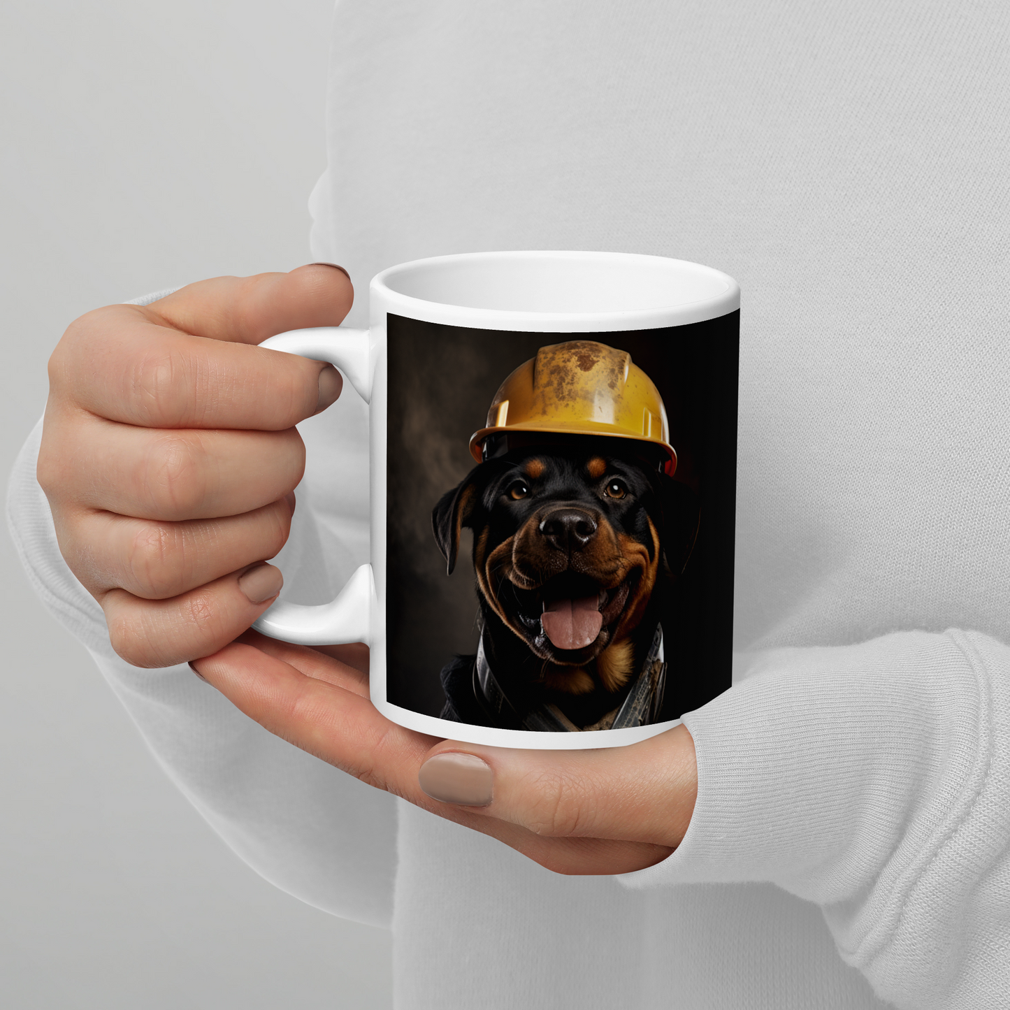 Rottweiler ConstructionWorker White glossy mug