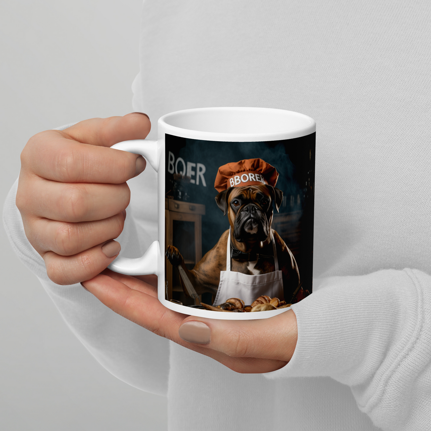 Boxer Chef White glossy mug