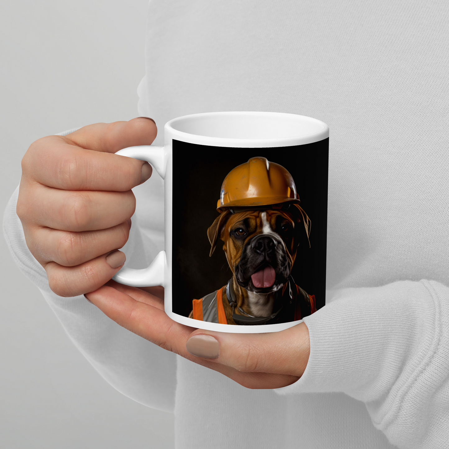 Boxer ConstructionWorker White glossy mug