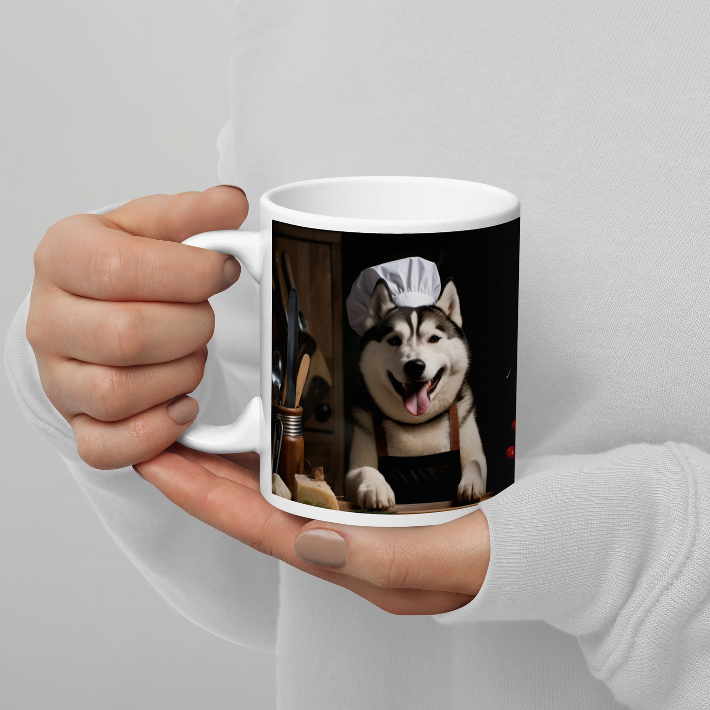 Siberian Husky Chef White glossy mug