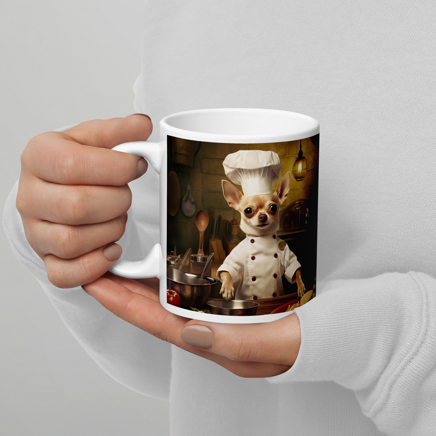 Chihuahua Chef White glossy mug