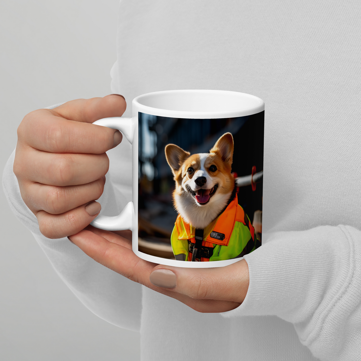 Pembroke Welsh Corgi ConstructionWorker White glossy mug