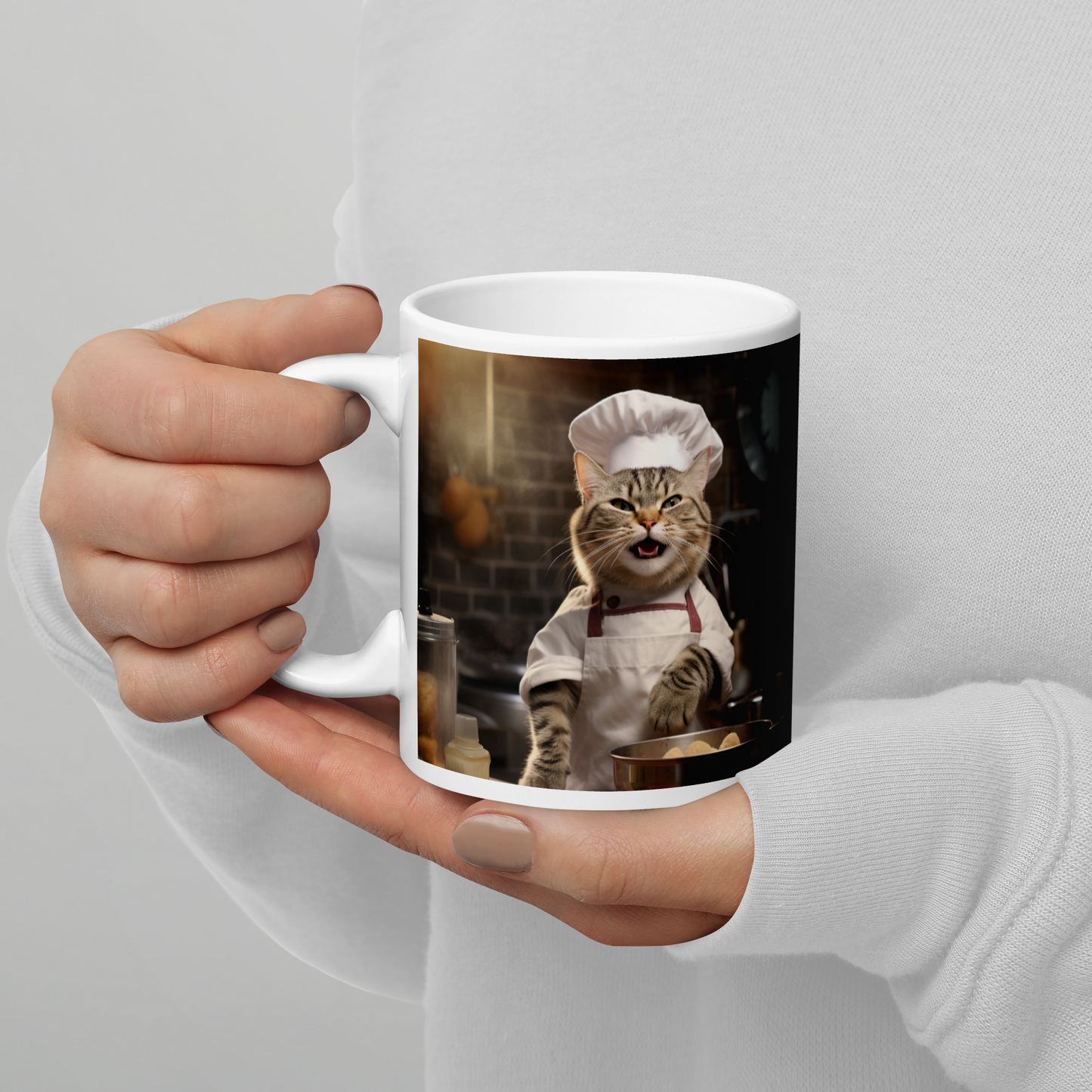 Domestic Shorthair Chef White glossy mug