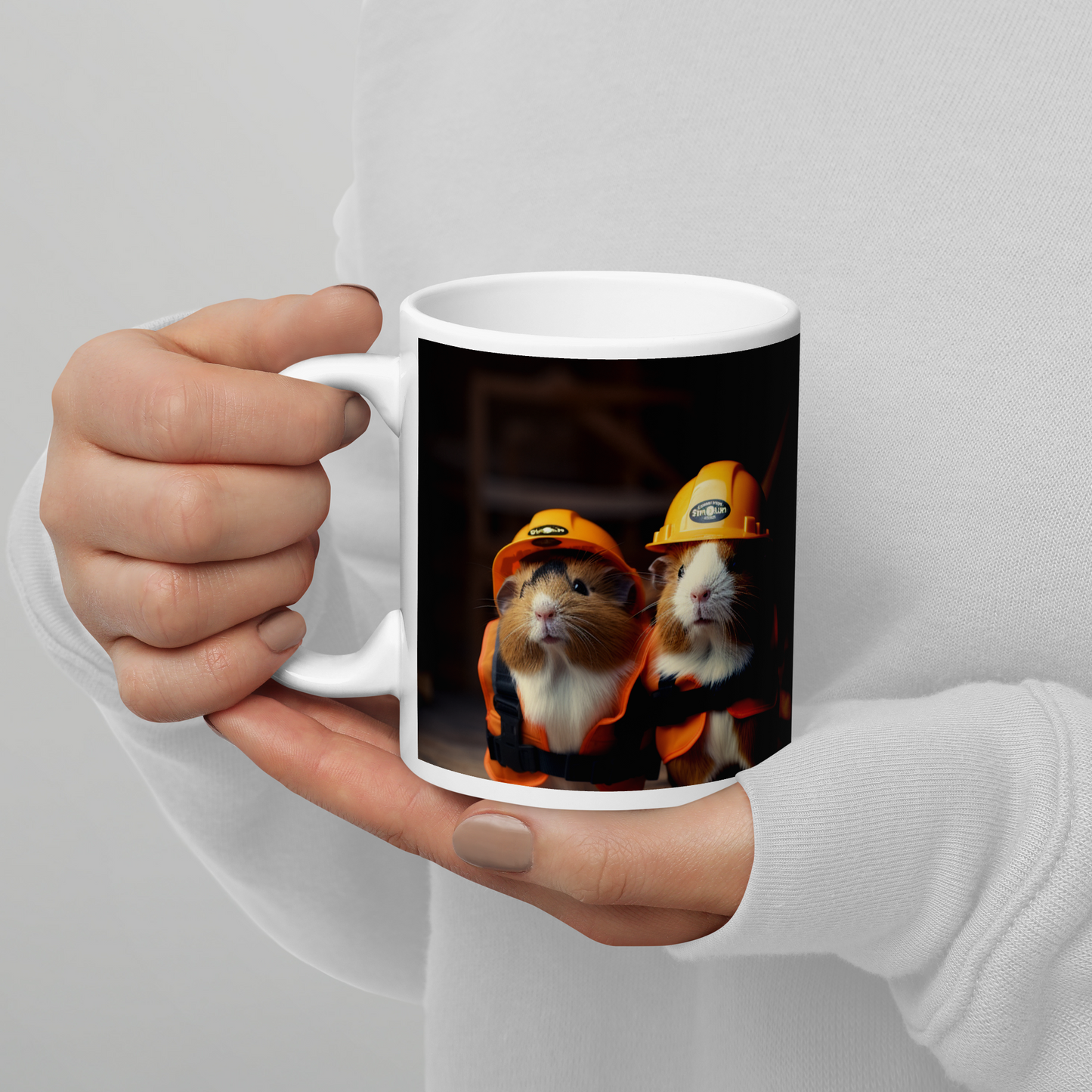 Guinea Pigs ConstructionWorker White glossy mug