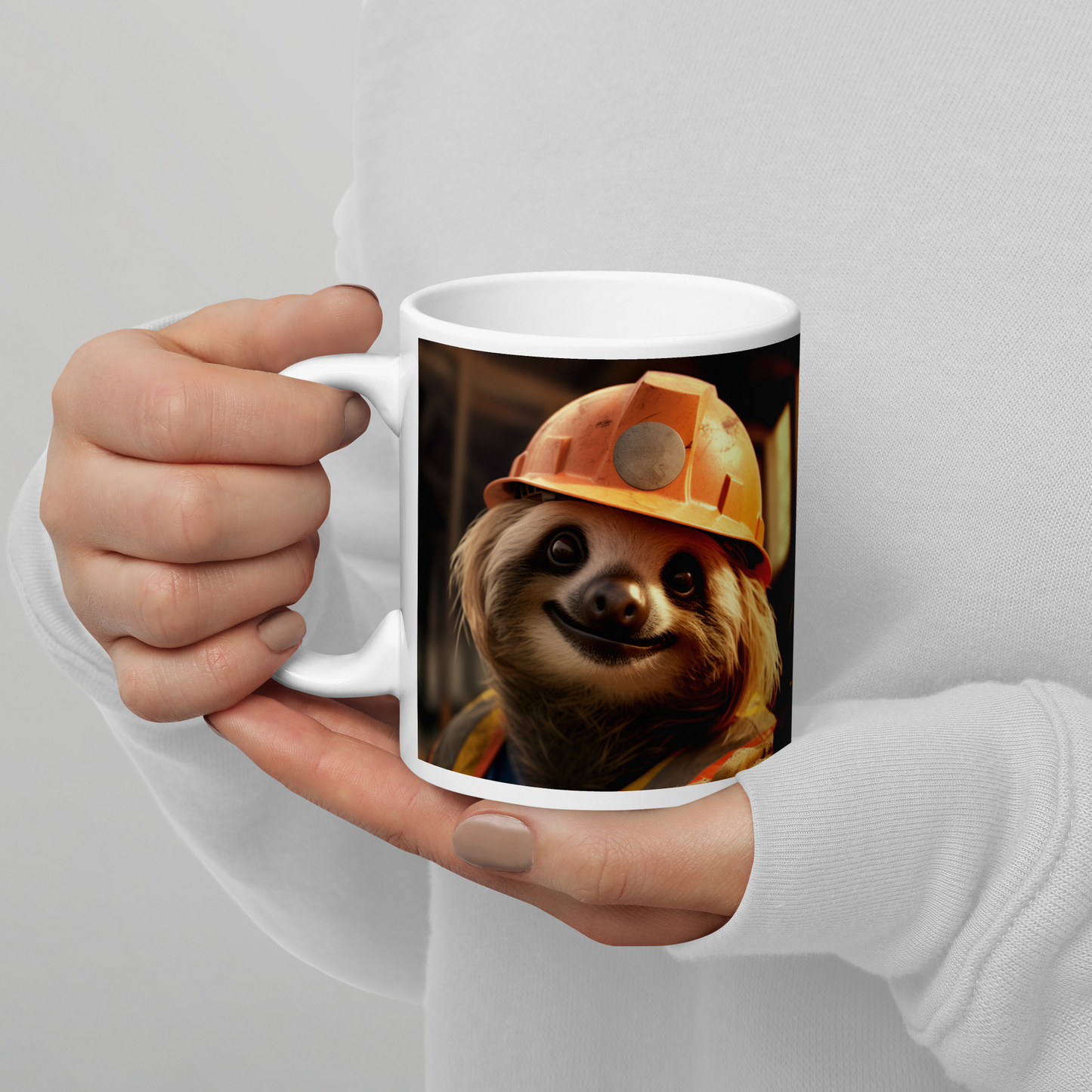 Sloth ConstructionWorker White glossy mug