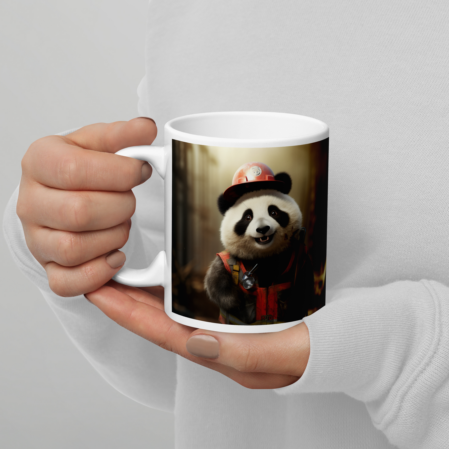 Panda ConstructionWorker White glossy mug