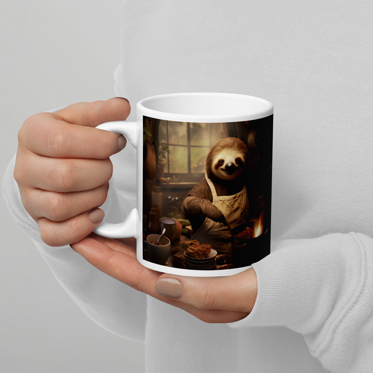 Sloth Chef White glossy mug