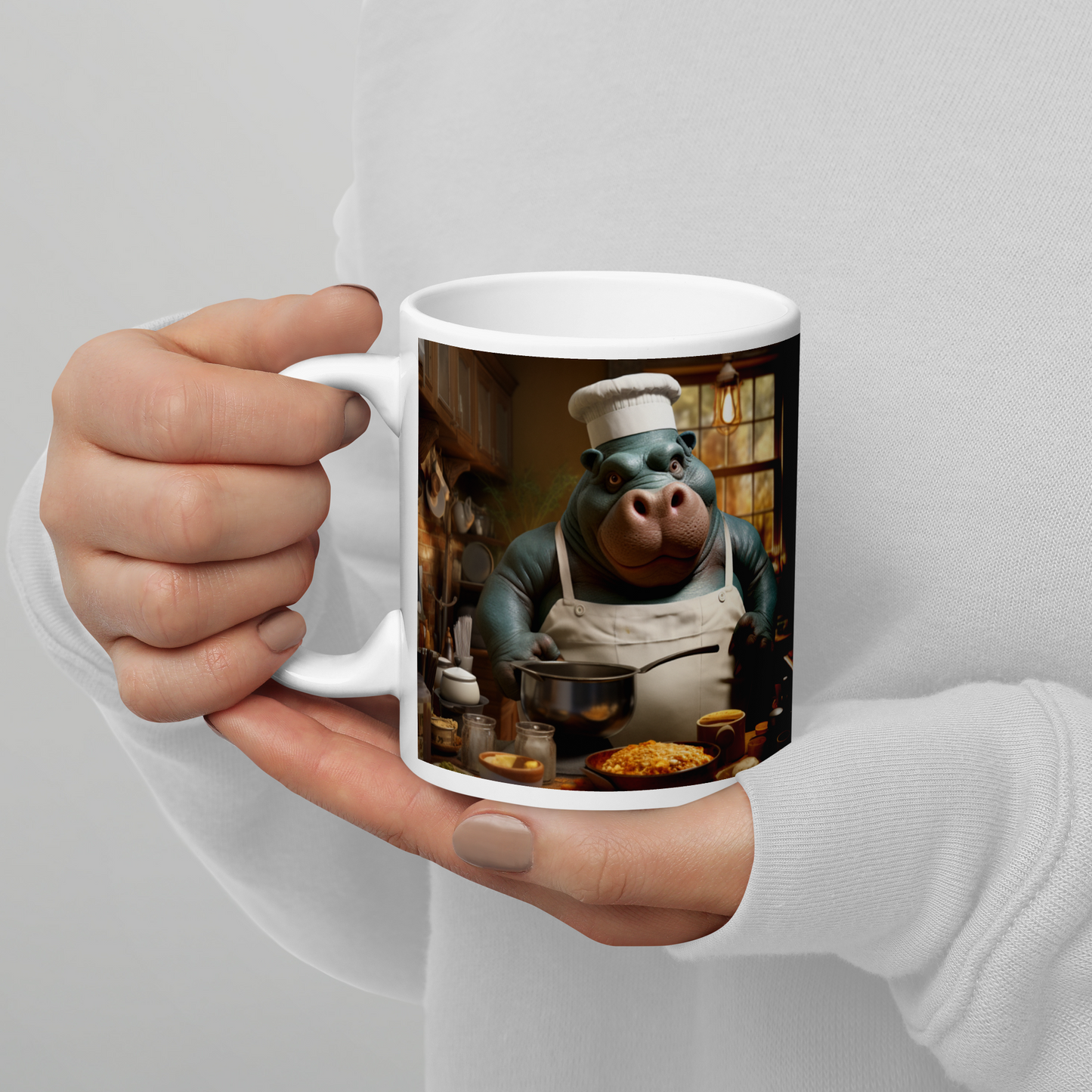 Hippo Chef White glossy mug