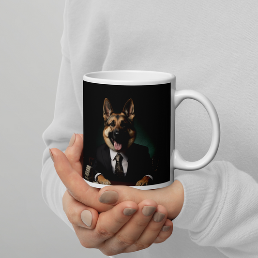 German Shepherd Millionaire White glossy mug