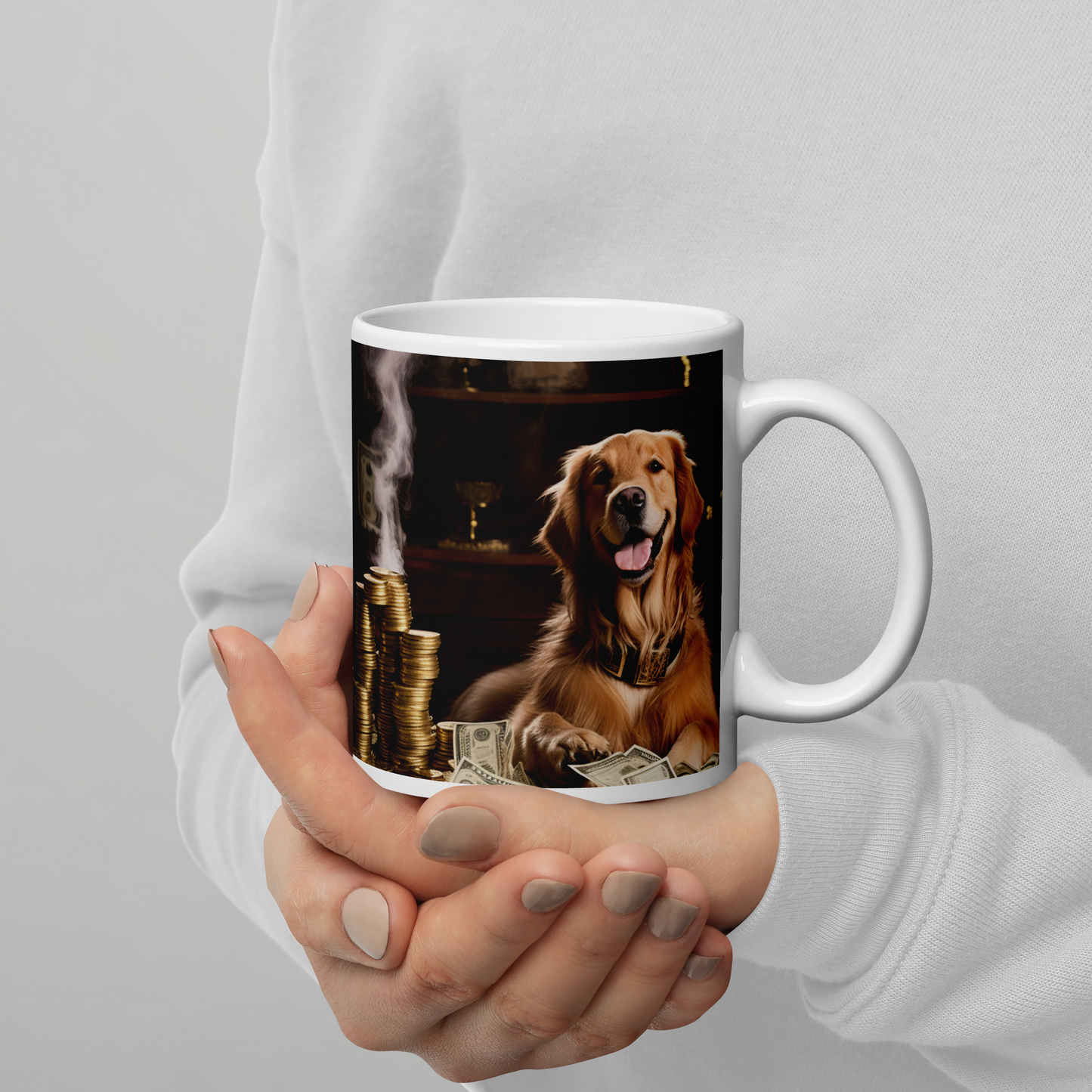 Golden Retriever Millionaire White glossy mug