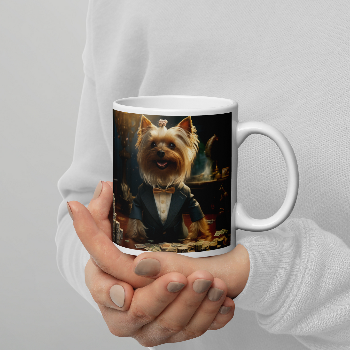 Yorkshire Terrier Millionaire White glossy mug