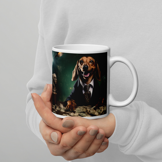 Dachshund Millionaire White glossy mug