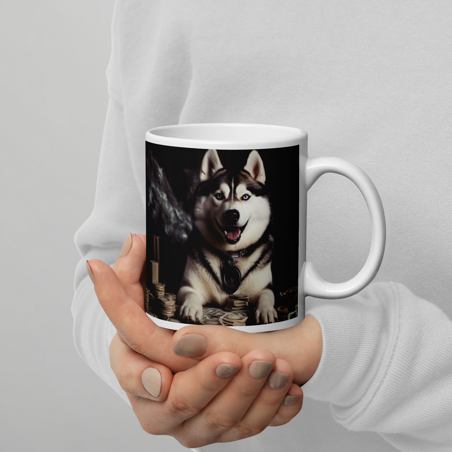 Siberian Husky Millionaire White glossy mug