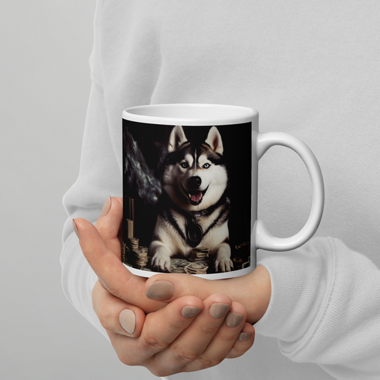 Siberian Husky Millionaire White glossy mug