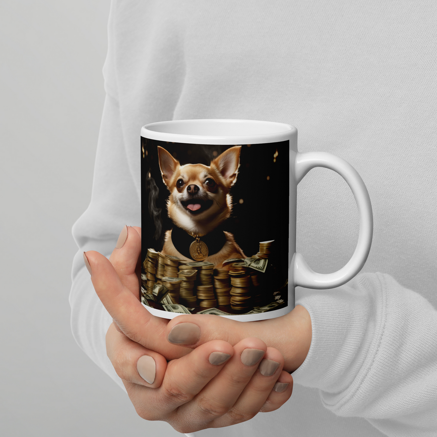 Chihuahua Millionaire White glossy mug