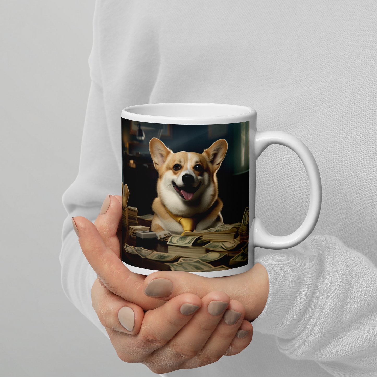 Pembroke Welsh Corgi Millionaire White glossy mug