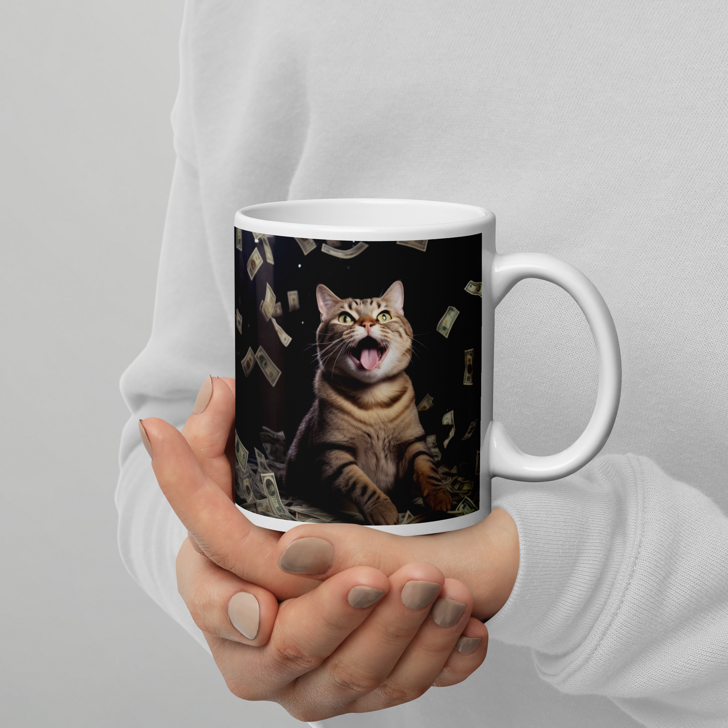 Domestic Shorthair Millionaire White glossy mug