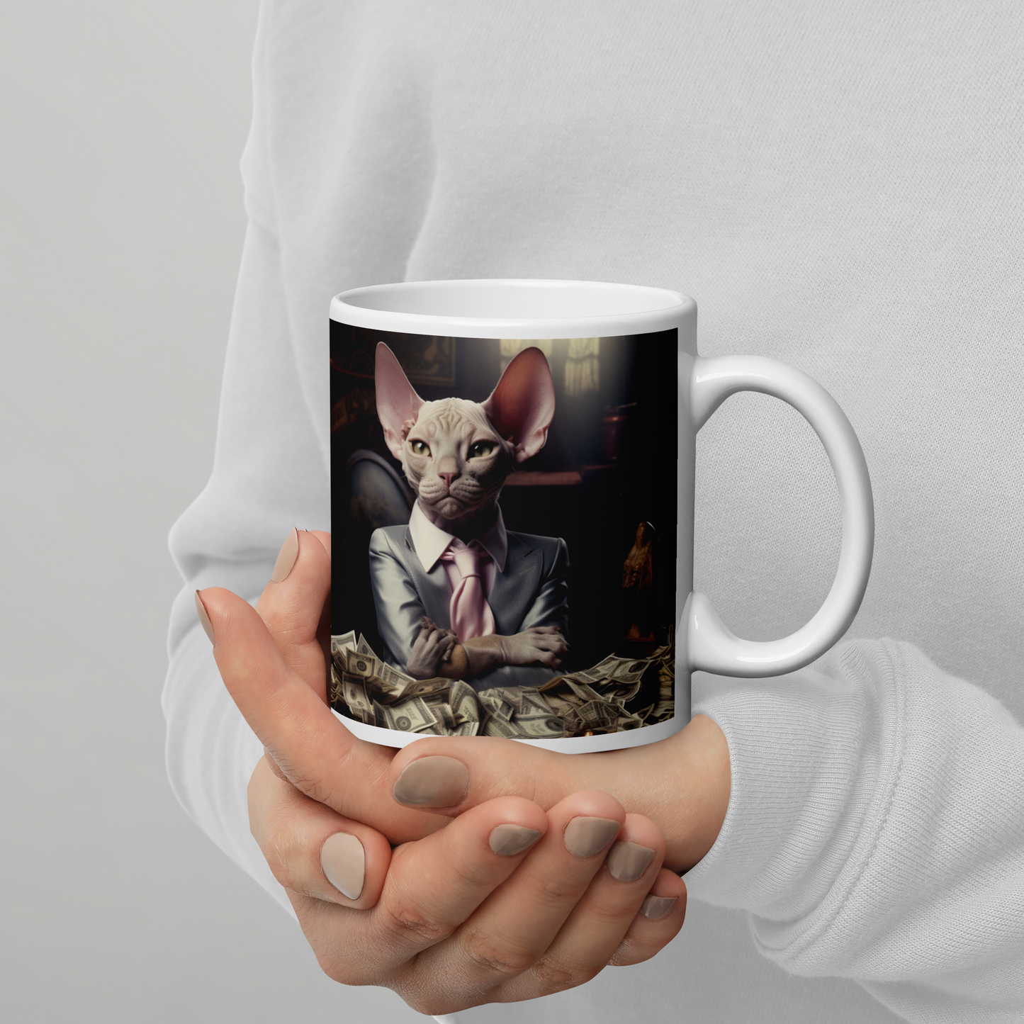 Sphynx Millionaire White glossy mug