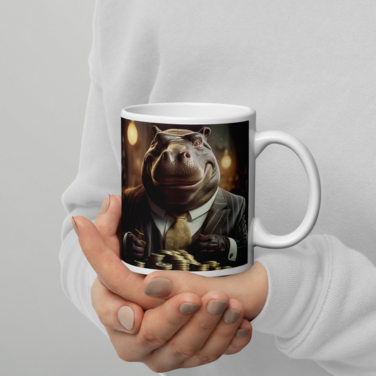 Hippo Millionaire White glossy mug