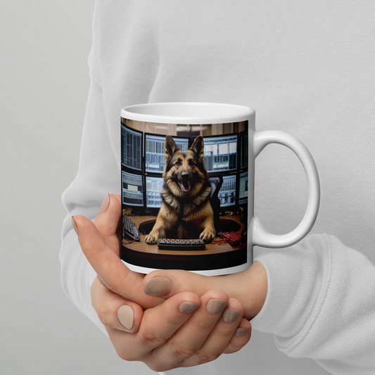 German Shepherd Stock Trader White glossy mug