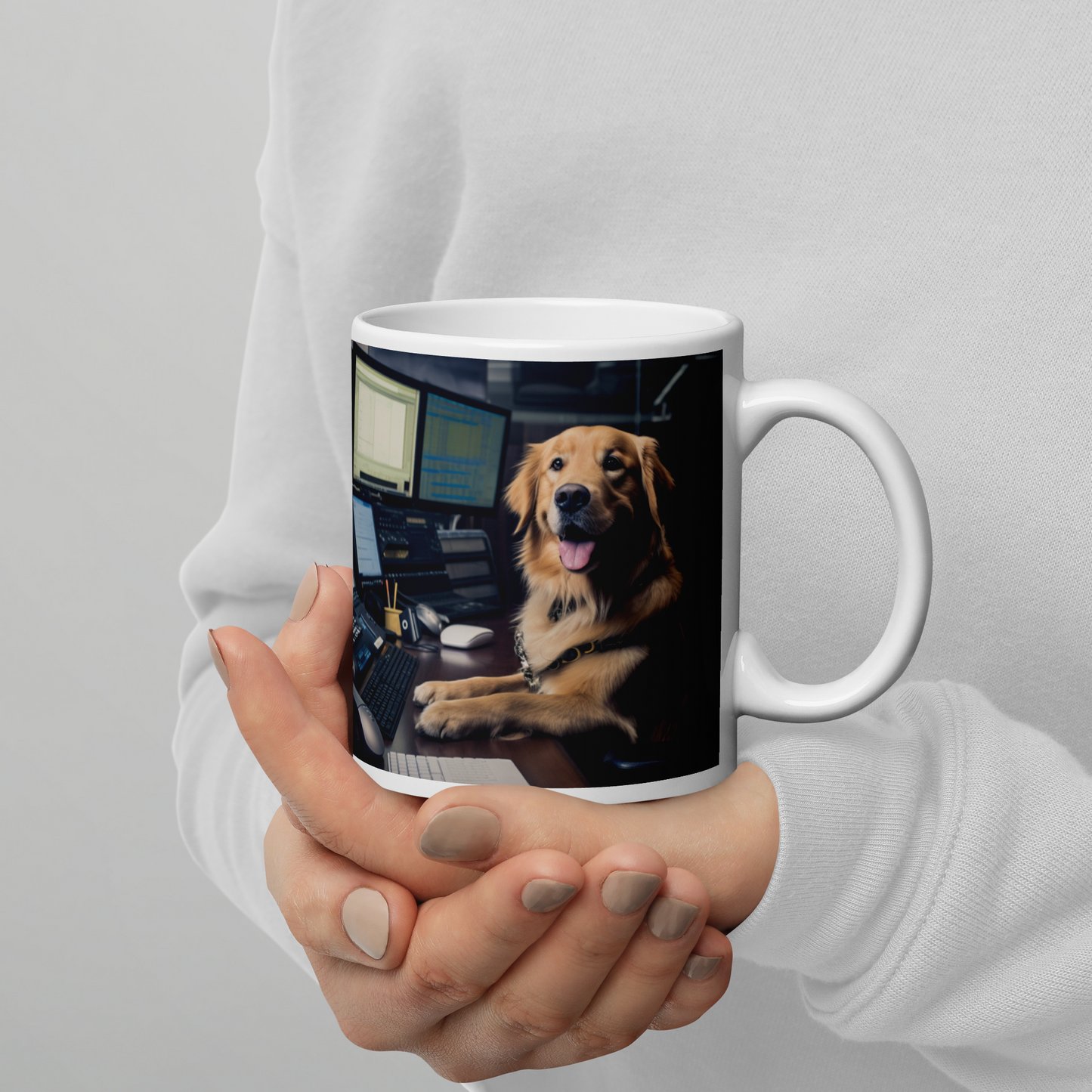 Golden Retriever Stock Trader White glossy mug