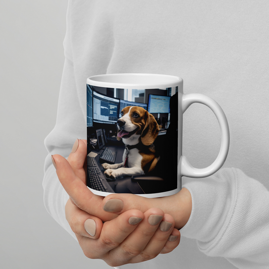 Beagle Stock Trader White glossy mug
