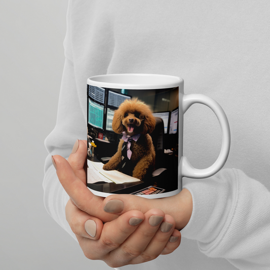Poodle Stock Trader White glossy mug