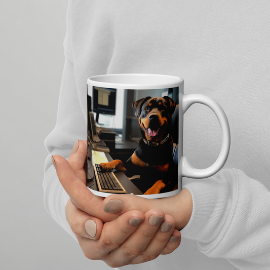 Rottweiler Stock Trader White glossy mug