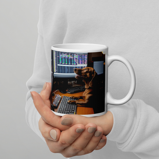 Dachshund Stock Trader White glossy mug