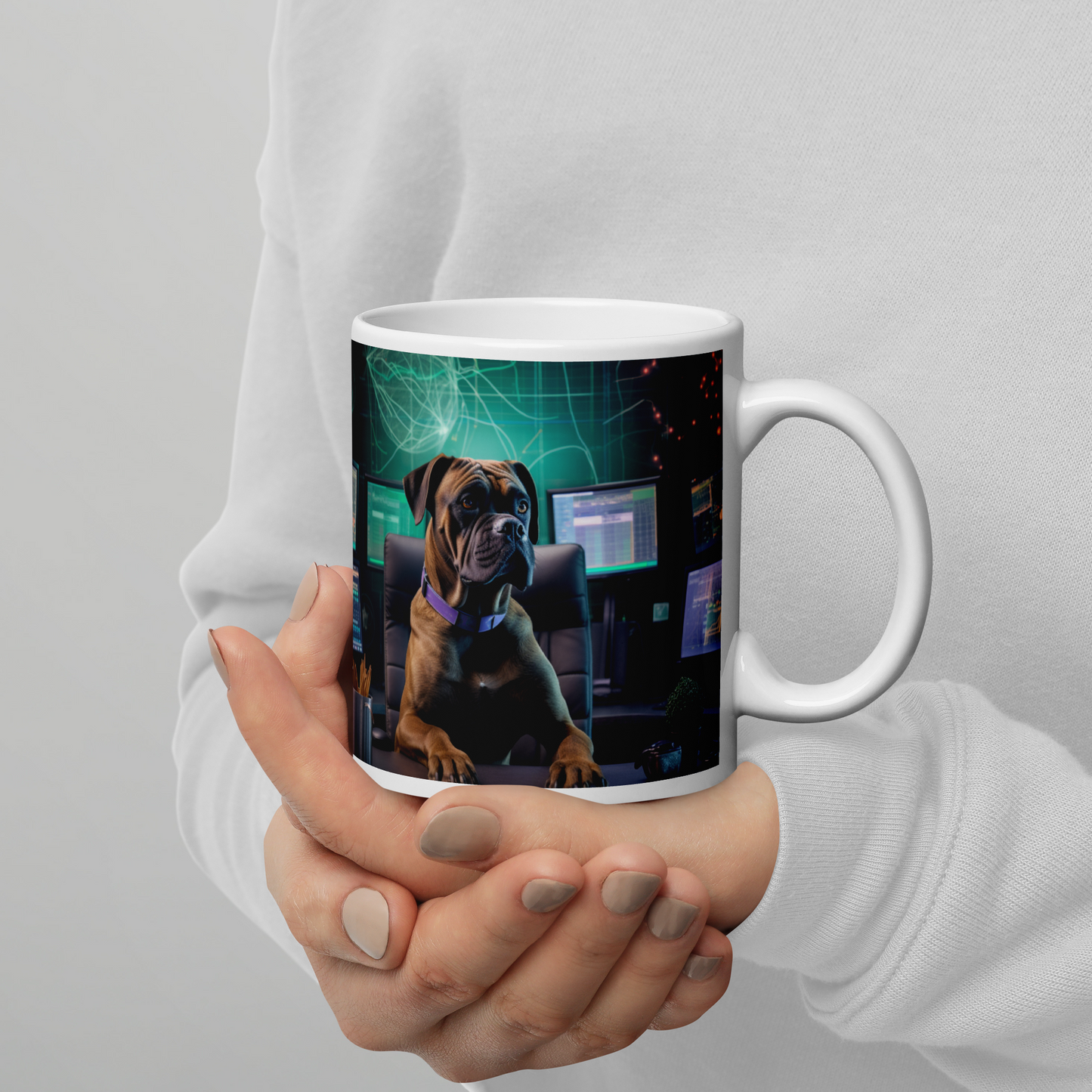 Boxer Stock Trader White glossy mug