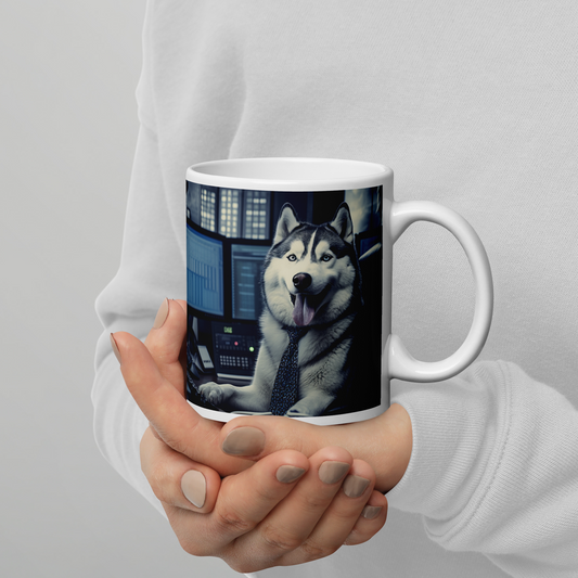 Siberian Husky Stock Trader White glossy mug