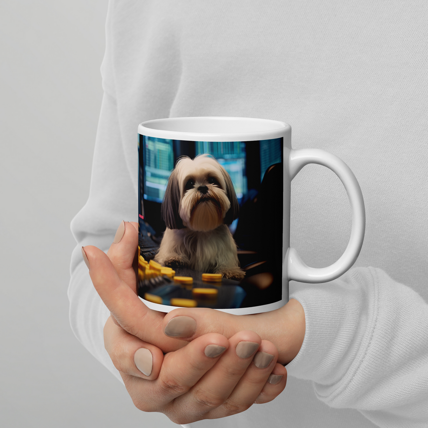 Shih Tzu Stock Trader White glossy mug