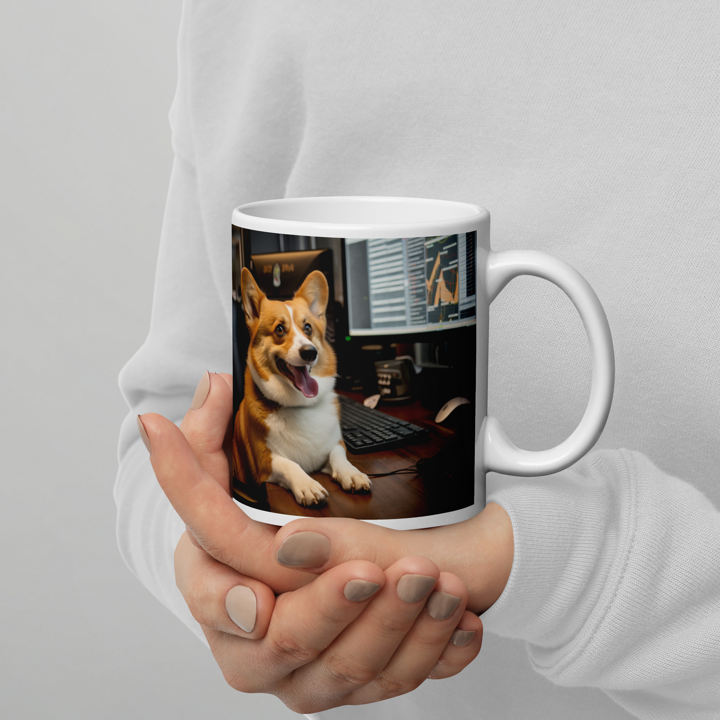 Pembroke Welsh Corgi Stock Trader White glossy mug