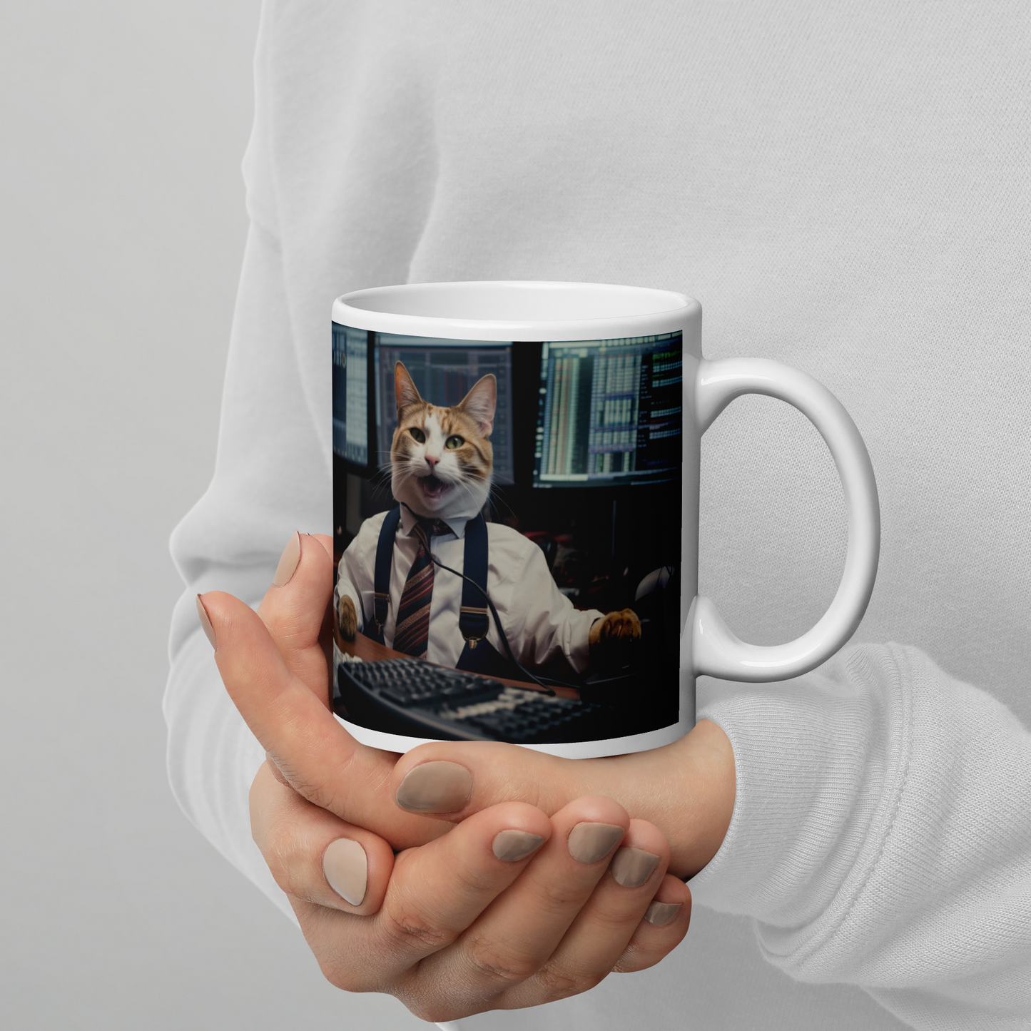 Domestic Shorthair Stock Trader White glossy mug